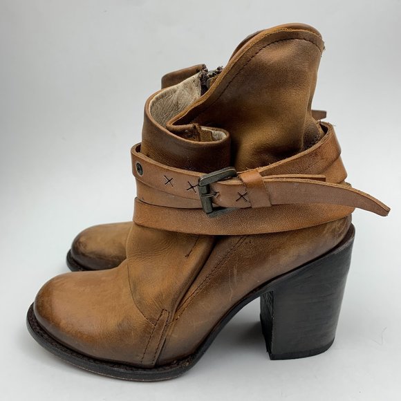 Freebird by Steven Shoes - Freebird Blaze Brown Tan Leather Ankle Booties 8